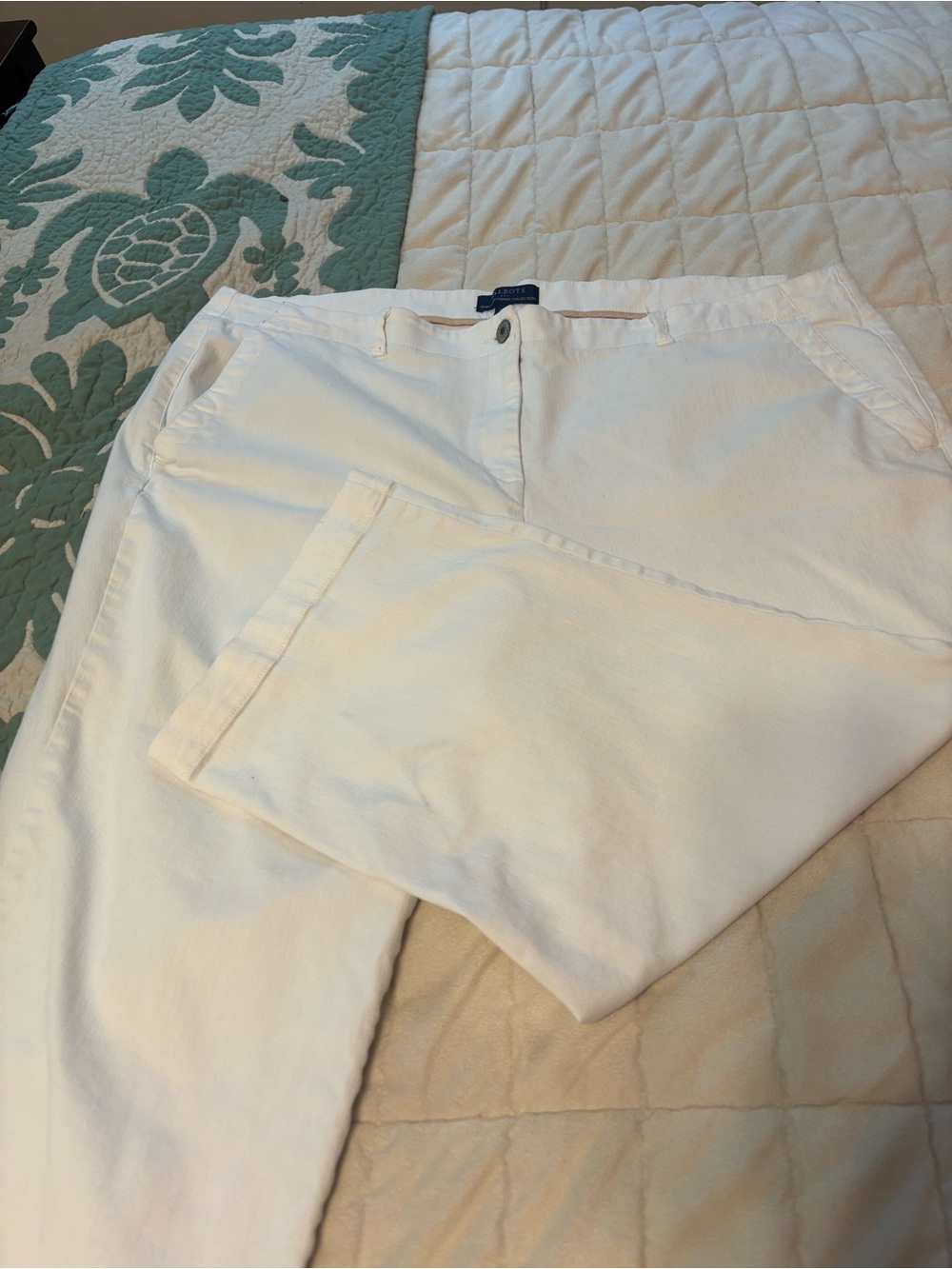 Talbots Cream Straight-Leg Cotton Pants